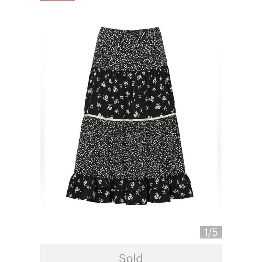 Sweet Baby Jamie Black Floral Tiered Midi Skirt Ruffle Hem Smocked Wais0